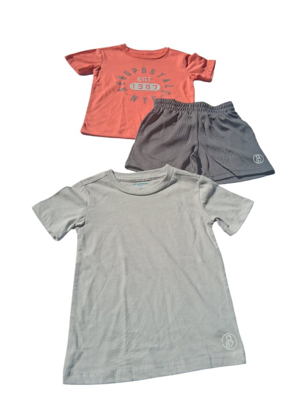NWT Aeropostale Kids 3Pc Short Set Coral Gray Size 3T